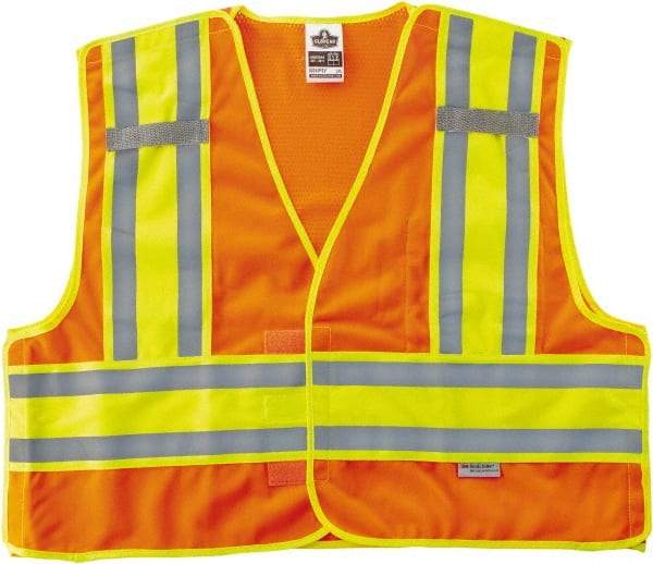 Ergodyne - Size L/XL High Visibility Orange Mesh/Solid Public Safety Vest - 44 to 52" Chest, ANSI/ISEA 107, Hook & Loop Closure, 1 Pocket, Polyester - Makers Industrial Supply