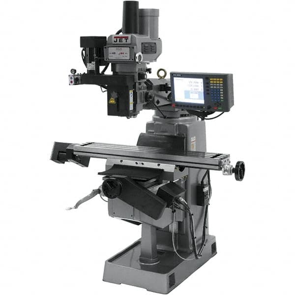 Jet - 9" Table Width x 49" Table Length, Variable Speed Pulley Control, 3 Phase Knee Milling Machine - R8 Spindle Taper, 3 hp - Makers Industrial Supply