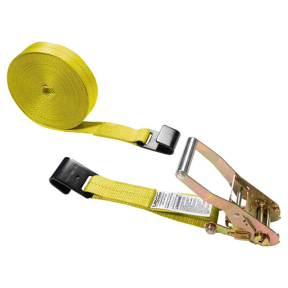 US Cargo Control - Slings & Tiedowns (Load-Rated); Type: Ratchet Tie Down ; Length (Feet): 50 ; Basket Capacity (Lb.): 3333 ; Material: Polyester ; Color: Yellow - Exact Industrial Supply