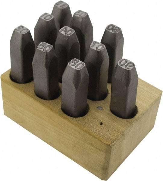 C.H. Hanson - 10 Piece, 1/4" Character Steel Stamp Set - Double Digit Figures, Double Digits - Makers Industrial Supply