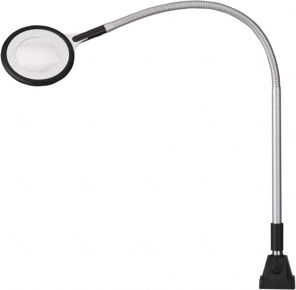 Waldmann Lighting - 25.4 Inch, Gooseneck, Clamp Mounted, LED, Silver, Magnifying Task Light - 6 Watt, 100 to 240 Volt, 2.25x Magnification, 71mm Wide - Makers Industrial Supply