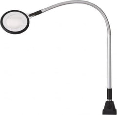 Waldmann Lighting - 25.4 Inch, Gooseneck, Clamp Mounted, LED, Silver, Magnifying Task Light - 6 Watt, 100 to 240 Volt, 2.25x Magnification, 71mm Wide - Makers Industrial Supply