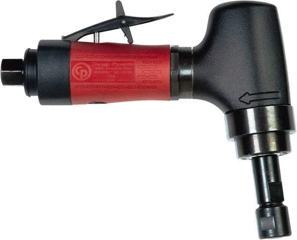 Chicago Pneumatic - 1/4" Collet, Angle Handle, Air Angle Die Grinder - 20,000 RPM, Rear Exhaust, 8.25 CFM, 0.7 hp, 90 psi, 1/4 BSP Inlet - Makers Industrial Supply