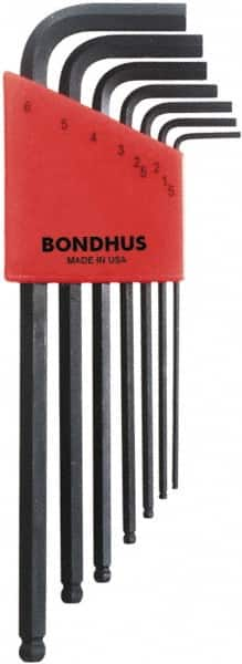 Bondhus - 7 Piece L-Key Ball End Hex Key Set - Hex Range 1.5 to 6mm, 8-3/4" OAL, Protanium High Torque Steel - Makers Industrial Supply