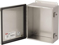 nVent Hoffman - Stainless Steel Junction Box Enclosure Hinge Flat Cover - NEMA 4, 12, 13, 4X, 12" Wide x 14" High x 6" Deep - Makers Industrial Supply