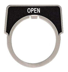 Square D - Half Round, Aluminum Legend Plate - Open - Black Background, White Letters, 1.18 Inch Hole Diameter - Makers Industrial Supply