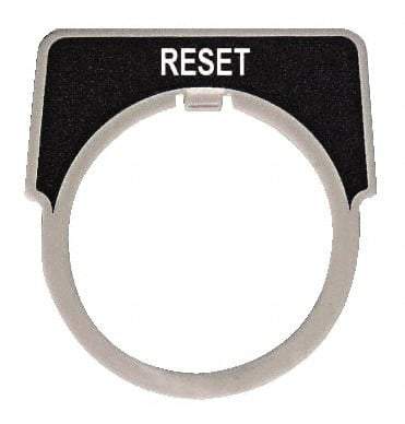 Square D - Half Round, Metal Legend Plate - Reset - Black Background, White Letters, 30mm Hole Diameter - Makers Industrial Supply