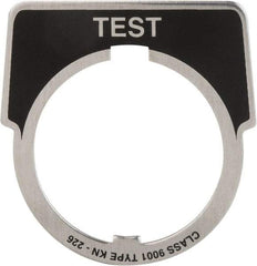 Square D - Metal Legend Plate - Test - Black Background, White Letters, 30mm Hole Diameter - Makers Industrial Supply