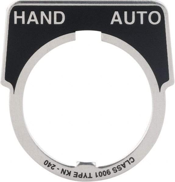 Square D - Metal Legend Plate - Hand-Auto - Black Background, White Letters, 30mm Hole Diameter - Makers Industrial Supply