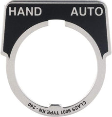 Square D - Metal Legend Plate - Hand-Auto - Black Background, White Letters, 30mm Hole Diameter - Makers Industrial Supply