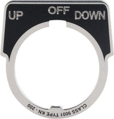 Square D - Metal Legend Plate - Up-Off-Down - Black Background, White Letters, 30mm Hole Diameter - Makers Industrial Supply