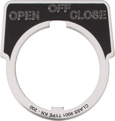 Square D - Metal Legend Plate - Close, Off, Open - Black Background, White Letters, 30mm Hole Diameter - Makers Industrial Supply