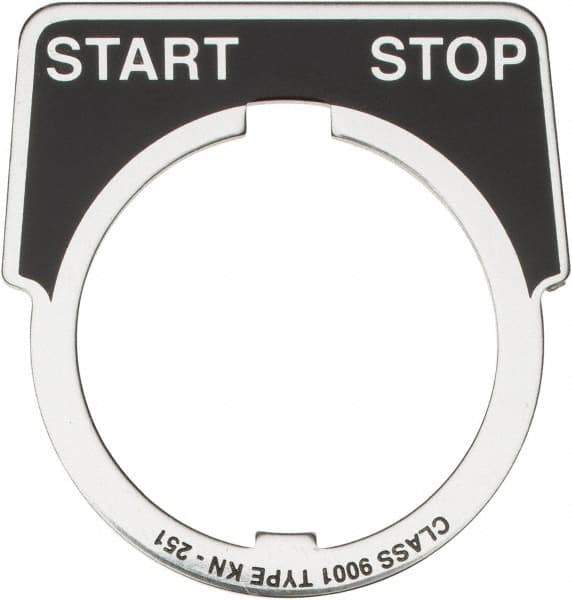 Square D - Metal Legend Plate - Start-Stop - Black Background, White Letters, 30mm Hole Diameter - Makers Industrial Supply