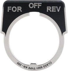 Square D - Metal Legend Plate - For-Off-Rev - Black Background, White Letters, 30mm Hole Diameter - Makers Industrial Supply