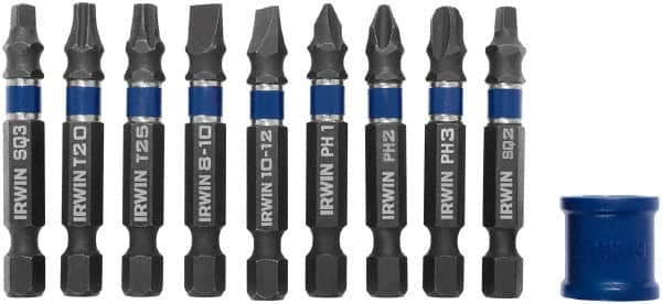 Irwin - 10 Piece, Phillips, Square, Torx, Slotted Handle, Power Bit Set - #2 - Makers Industrial Supply