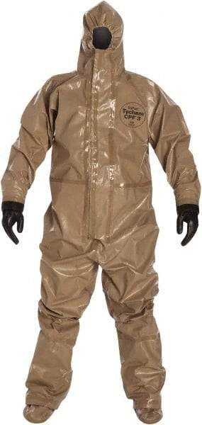 Dupont - Size 3XL Hazmat Chemical Resistant Coveralls - Tan, Zipper Closure, Elastic Cuffs - Makers Industrial Supply