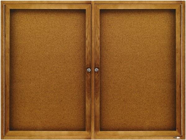 Quartet - 48" Wide x 36" High Enclosed Cork Bulletin Board - Natural (Color) - Makers Industrial Supply