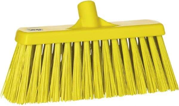 Vikan - 12" Heavy Duty Synthetic Push Broom - 2" Bristle Length, Plastic Block, European Threaded Handle Connection - Makers Industrial Supply