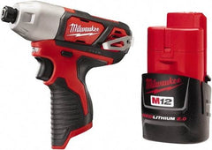 Milwaukee Tool - 12 Volt, 1/4" Drive, 1,000 In/Lb Torque, Cordless Impact Driver - Pistol Grip Handle, 2500 RPM, 1 Lithium-Ion Battery Included - Makers Industrial Supply