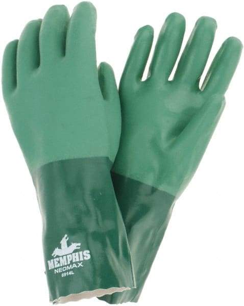 MCR Safety - Size L, 14" Long, 11 mil Thick, Neoprene Chemical Resistant Gloves - Cotton Lined, Gauntlet Cuff, Green, FDA Approved - Makers Industrial Supply