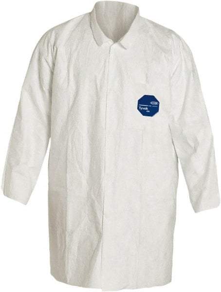 Dupont - Size M White Disposable Chemical Resistant Lab Coat - Tyvek, Snap Front, Open Cuff - Makers Industrial Supply