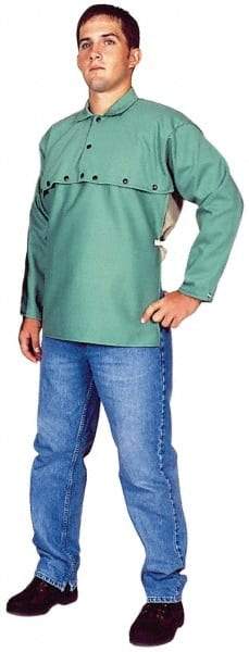 Stanco Safety Products - Size XL, 46-48" Chest, 20" Long, Flame Resistant, Cape Sleeves & Bib - Sateen Cotton, 9 oz, Green - Makers Industrial Supply