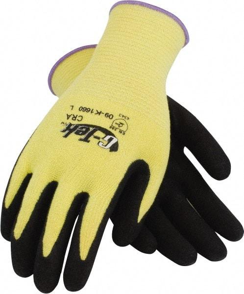 PIP - Size M, ANSI Cut Lvl A2, Cut Resistant Gloves - Palm & Fingers Coated, Yellow/Black - Makers Industrial Supply