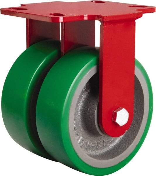 Hamilton - 6" Diam x 2" Wide x 7-3/4" OAH Top Plate Mount Rigid Caster - Polyurethane Mold onto Cast Iron Center, 2,400 Lb Capacity, Sealed Precision Ball Bearing, 4-1/2 x 6-1/2" Plate - Makers Industrial Supply