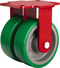 Hamilton - 6" Diam x 2" Wide x 7-3/4" OAH Top Plate Mount Rigid Caster - Polyurethane Mold onto Cast Iron Center, 2,400 Lb Capacity, Tapered Roller Bearing, 4-1/2 x 6-1/2" Plate - Makers Industrial Supply