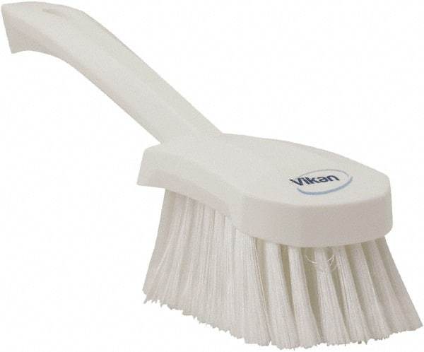 Vikan - 1.8" Bristle Length, Polyester Scrub Brush - 4-1/4" Long x 2-3/4" Wide Head, 10" OAL, White, Polypropylene Block, Flagged - Makers Industrial Supply