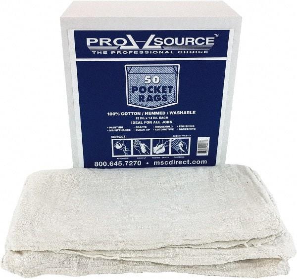 PRO-SOURCE - 13 Inch Long x 14 Inch Wide Virgin Cotton Shop Towels & Industrial Rags - White, Huck Toweling, Medium Lint Level, 50 Sheets per Pack - Makers Industrial Supply