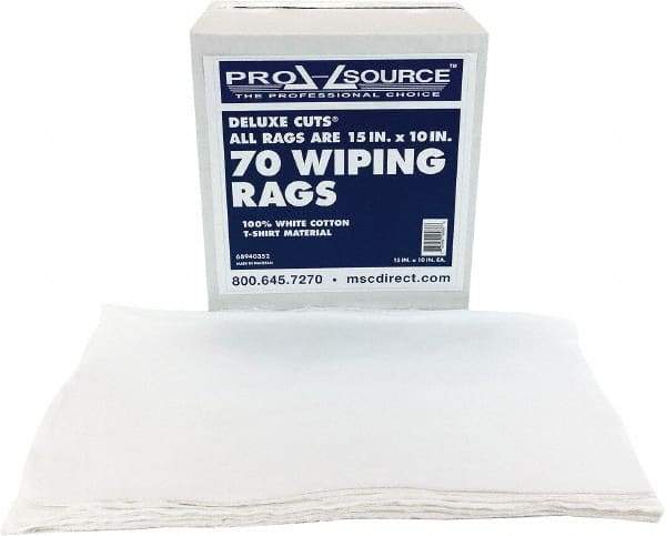 PRO-SOURCE - 10 Inch Long x 15 Inch Wide Virgin Cotton Rags - White, Knit, Lint Free, 70 Sheets per Pack, Box - Makers Industrial Supply