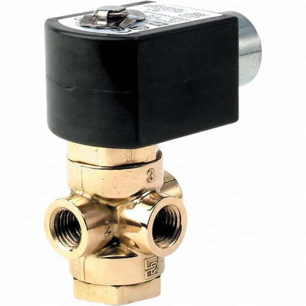 Parker - 120/60 - 110/50 VAC 1/4" NPT Port Brass Three-Way Direct Acting Solenoid Valve - Makers Industrial Supply