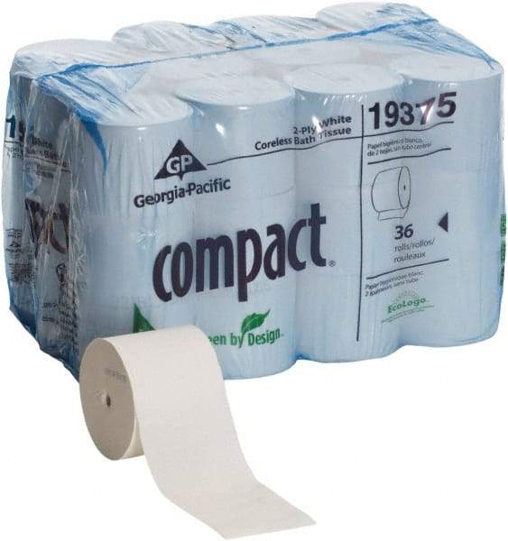 Georgia Pacific - 12,150' Roll Length x 4" Sheet Width, Coreless Roll Toilet Tissue - 1,000 Sheets per Roll, 2 Ply, White, Recycled Fiber - Makers Industrial Supply