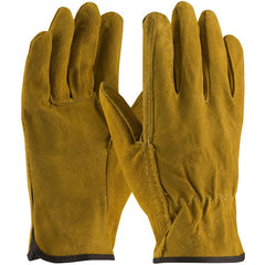 ‎69-138/M Leather Drivers Gloves - Split Cowhide Drivers - Regular Grade - Golden Brown - Straight Thumb - Exact Industrial Supply