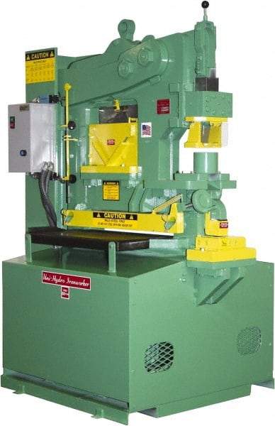 Uni-Hydro - 9" Throat Depth, 80 Ton Punch Pressure, 2" in 1/2" Punch Capacity Ironworker - 7-1/2 hp, 3 Phase, 220/480 Volts, 46" Wide x 70" High x 37" Deep - Makers Industrial Supply