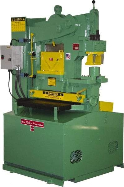 Uni-Hydro - 9" Throat Depth, 80 Ton Punch Pressure, 2" in 1/2" Punch Capacity Ironworker - 7-1/2 hp, 3 Phase, 220/480 Volts, 46" Wide x 70" High x 37" Deep - Makers Industrial Supply