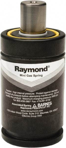 Associated Spring Raymond - M6 Int Rod, M6 Fill Port, M6 Mt Hole, 20mm Rod Diam, 38mm Diam, 50mm Max Stroke, Black Nitrogen Gas Spring Cylinder - 80mm Body Length, 130mm OAL, 1,620 Lb Full Stroke Spring Force, 360 psi Initial Charge - Makers Industrial Supply