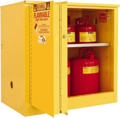 Securall Cabinets - 2 Door, 1 Shelf, Yellow Steel Standard Safety Cabinet for Flammable and Combustible Liquids - 35" High x 36" Wide x 24" Deep, Sliding Door, 3 Point Key Lock, 30 Gal Capacity - Makers Industrial Supply