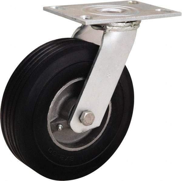 Hamilton - 8" Diam x 2" Wide, Rubber Swivel Caster - 500 Lb Capacity, Top Plate Mount, 4-1/2" x 6-1/4" Plate, Straight Roller Bearing - Makers Industrial Supply