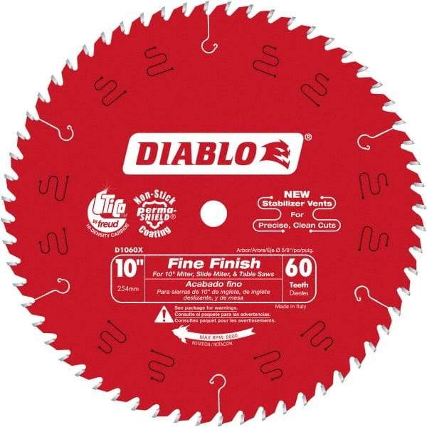 Freud - 10" Diam, 5/8" Arbor Hole Diam, 60 Tooth Wet & Dry Cut Saw Blade - Carbide-Tipped, Standard Round Arbor - Makers Industrial Supply