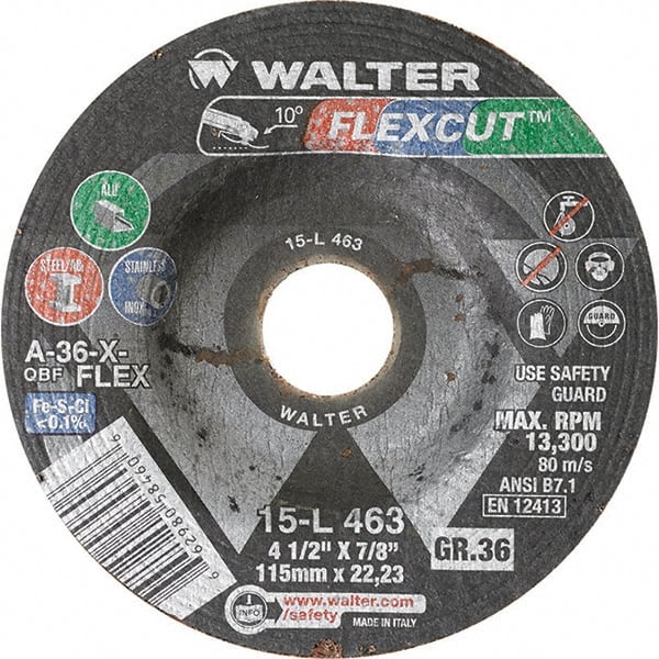 WALTER Surface Technologies - 4-1/2" Diam x 7/8" Hole, 36 Grit Surface Grinding Wheel - Makers Industrial Supply