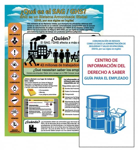 NMC - GHS General Safety & Accident Prevention Training Kit - Spanish, 18" Wide x 24" High, White Background, Includes Poster & Booklets - Makers Industrial Supply