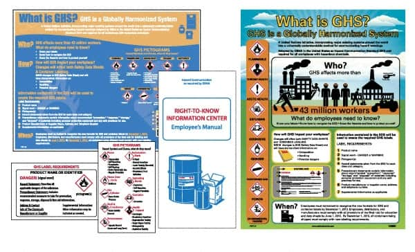 NMC - GHS General Safety & Accident Prevention Training Kit - English, 18" Wide x 24" High, White Background, Includes What is GHS Poster, GHS Pictogram, Booklets, Wallet Cards - Makers Industrial Supply