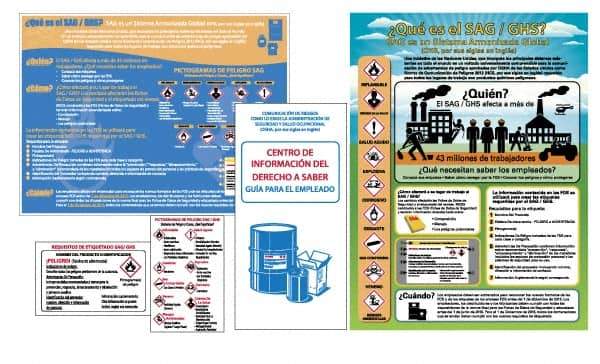 NMC - GHS General Safety & Accident Prevention Training Kit - Spanish, 18" Wide x 24" High, White Background, Includes What is GHS Poster, GHS Pictogram, Booklets, Wallet Cards - Makers Industrial Supply