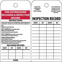 NMC - 3" High x 6" Long, FIRE EXTINGUISHER RECHARGE & INSPECTION RECORD, English Safety & Facility Inspection Tag - Tag Header: Notice, 2 Sides, White Poly - Makers Industrial Supply