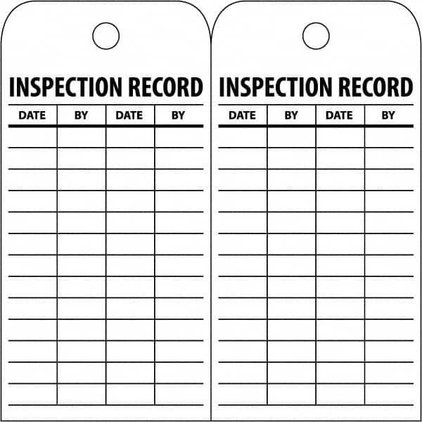 NMC - 3" High x 6" Long, INSPECTION RECORD, English Safety & Facility Inspection Tag - Tag Header: Notice, 2 Sides, White Poly - Makers Industrial Supply