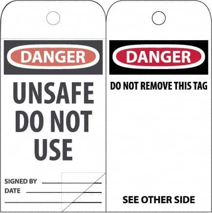 NMC - 3" High x 6" Long, DANGER \x96 DO NOT OPERATE, English Safety & Facility Accident Prevention Tag - Tag Header: Danger, 2 Sides, White Poly - Makers Industrial Supply