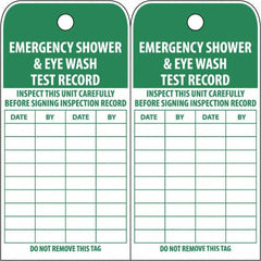 NMC - 3" High x 6" Long, EMERGENCY SHOWER & EYE WASH TEST RECORD, English Safety & Facility Accident Prevention Tag - Tag Header: Danger, 2 Sides, White Poly - Makers Industrial Supply