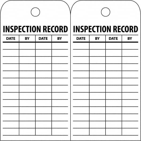 NMC - 3" High x 6" Long, INSPECTION RECORD, English Safety & Facility Inspection Tag - Tag Header: Notice, 2 Sides, White Poly - Makers Industrial Supply